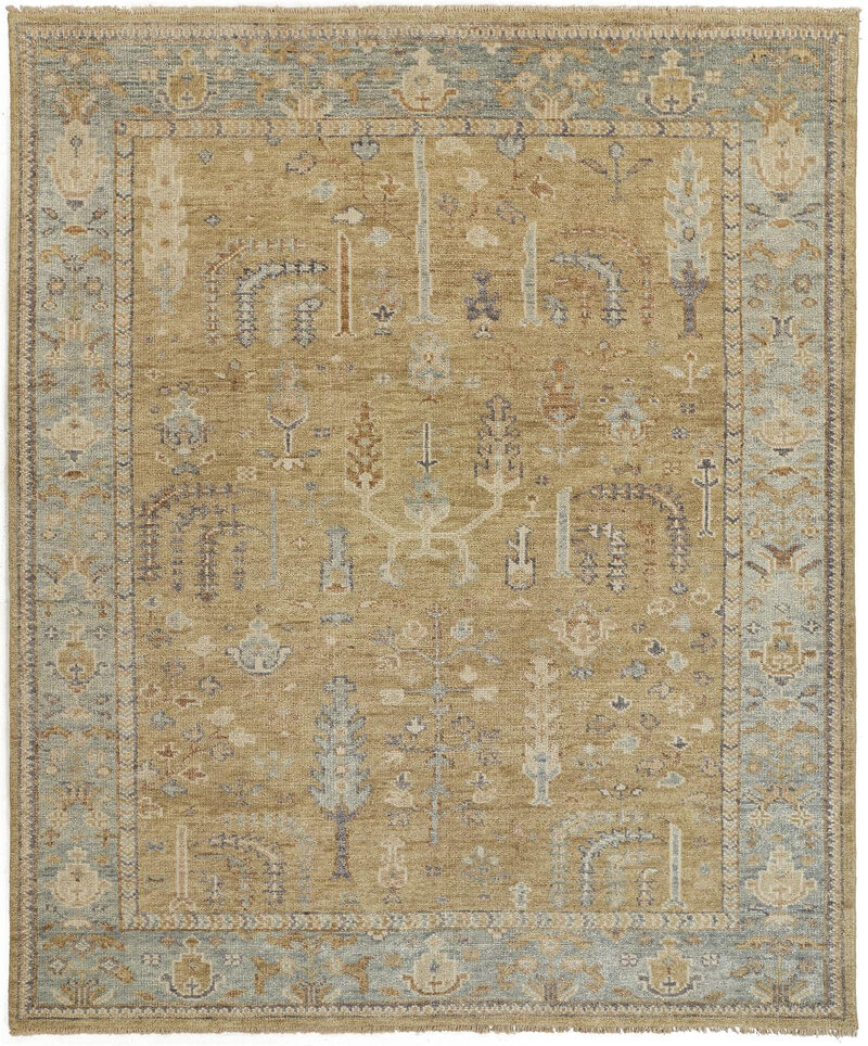 2 X 3 gold Blue And gray Wool Floral Hand Knotted Stain Resistant Area Rug With Fringe image number 0