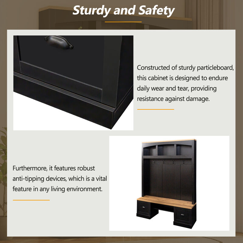 Merax Farmhouse 4-in-1 Hall Tree with Wood Grain Bench