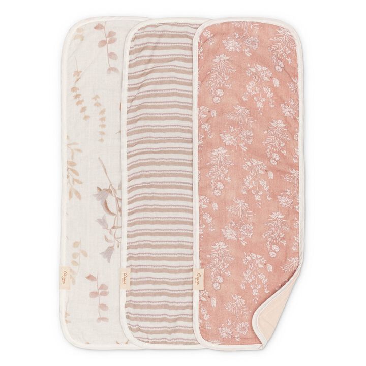 Violet Floral Cotton Muslin Baby Burp Cloth Set (3 Pack)
