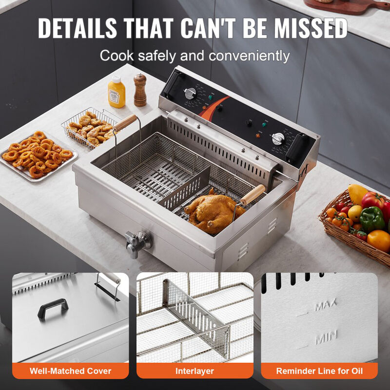 Commercial Countertop Deep Fryer, Large Capacity Stainless Steel, Electric Oil Fryer with Basket-Silver image number 5