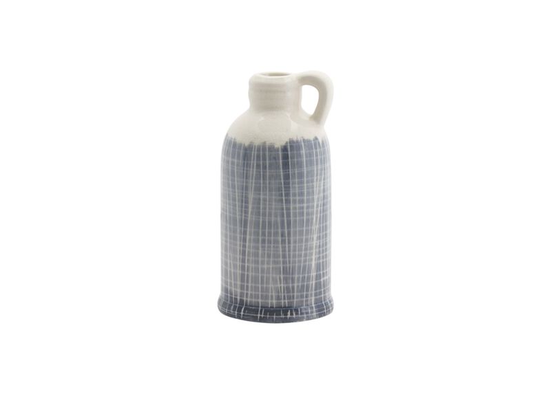 HomeRoots Set of Three Off White And Blue Clay Checkered Jug Vases image number 3
