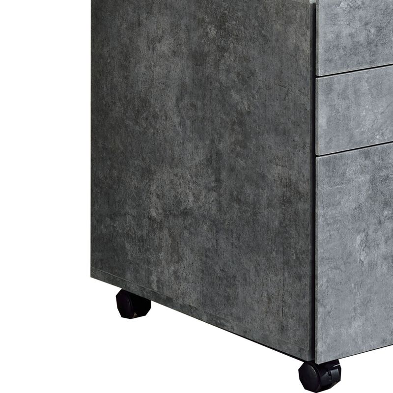 Contemporary Style File Cabinet with 3 Storage Drawers and Casters, Gray-Benzara image number 2