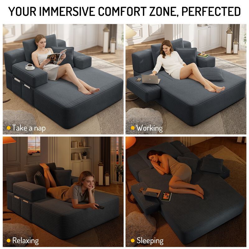 Pliho Luxury Corduroy Convertible Sofa Bed image number 3