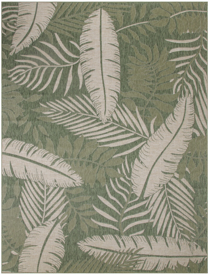 HomeRoots 8' X 10' Ivory And Green Palm Leaf Indoor Outdoor Area Rug image number 0