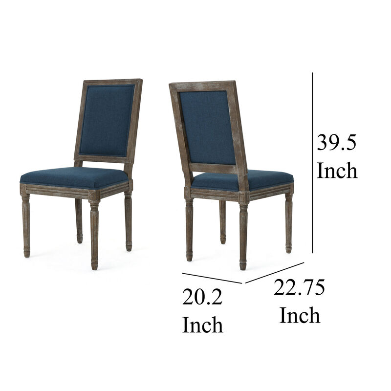 Dining Side Chair Set of 2, Traditional Style, Navy Blue Polyester - Benzara