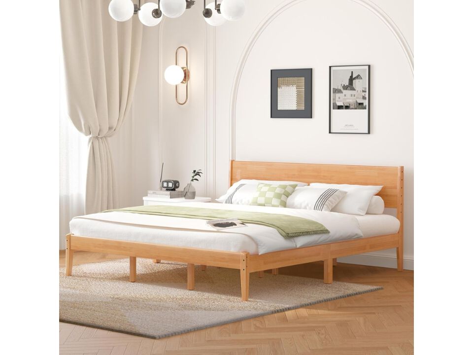 King Bed Frame with Headboard Storage Rustic Wood Platform No Box Spring Needed
