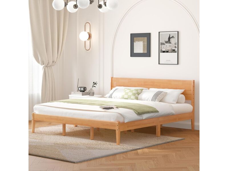 King Bed Frame with Headboard Storage Rustic Wood Platform No Box Spring Needed image number 1