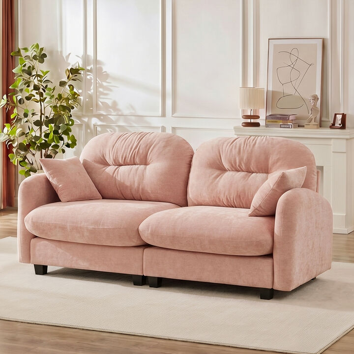 Modern Modular Cloud Loveseat, Chenille Fabric with Pleated Back, Ergonomic Cushion, Wood Base for Home Office