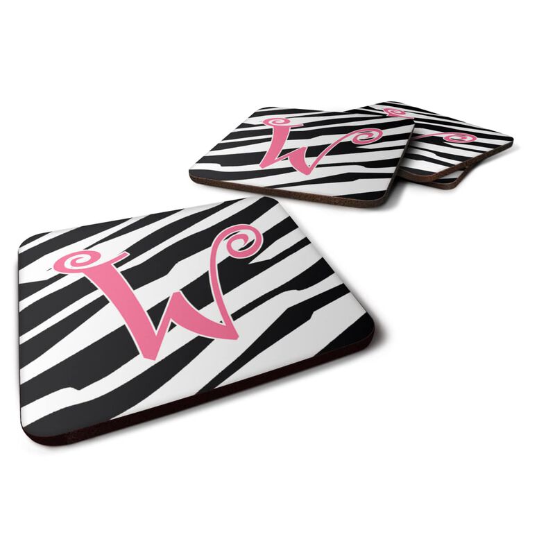 Caroline's Treasures CJ1037-WFC Monogram-Zebra Stripe and Pink Foam Coasters (Set of 4), Initial Letter W, 3.5 H x 3.5 W, Multicolor