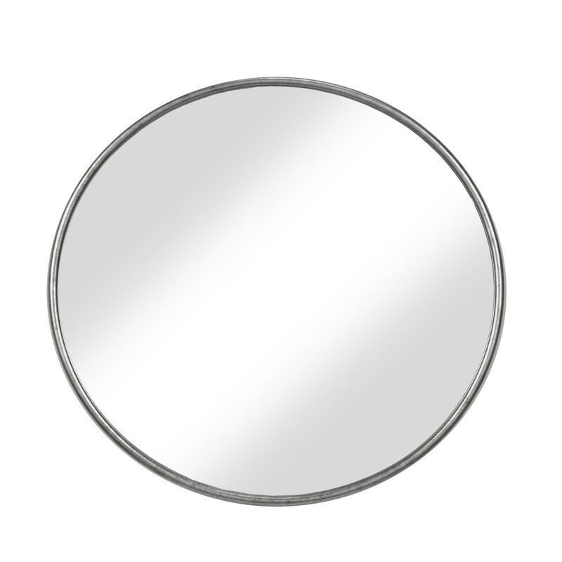 Contemporary Style Round Metal Framed Wall Mirror, Large, Antique Silver-Benzara