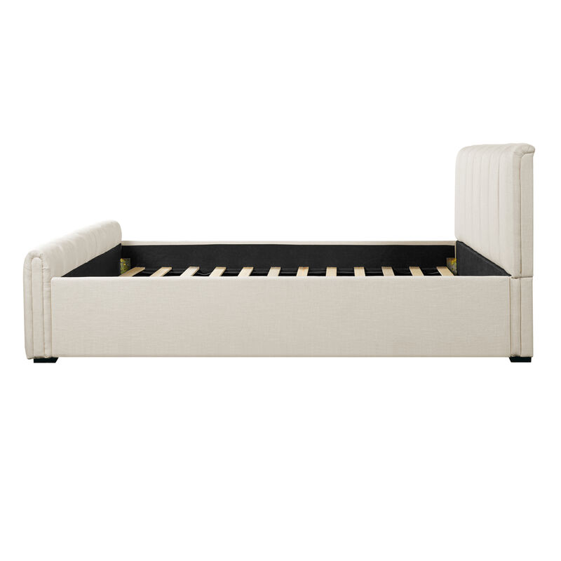 Christopher Knight Home Gideon Modern Linen Upholstered Bed Frame With Thick Headboard and Rubberwood Legs image number 4