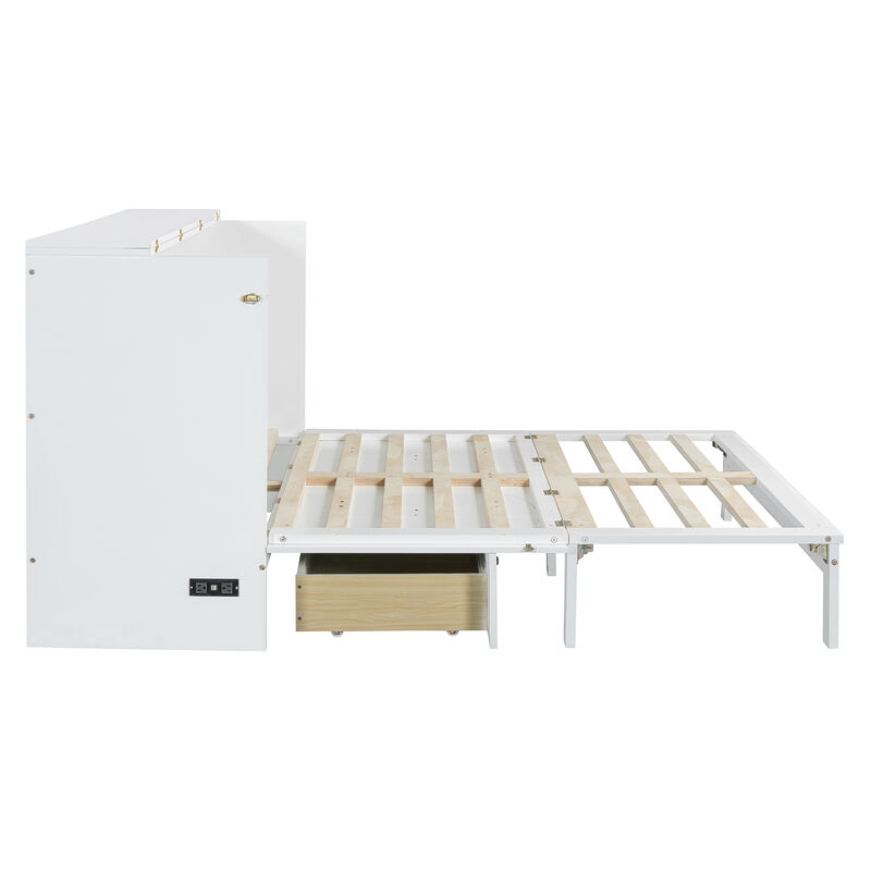 Whisen Modern Design Queen Size Murphy Bed, Folded into a Cabinet with Large Drawers