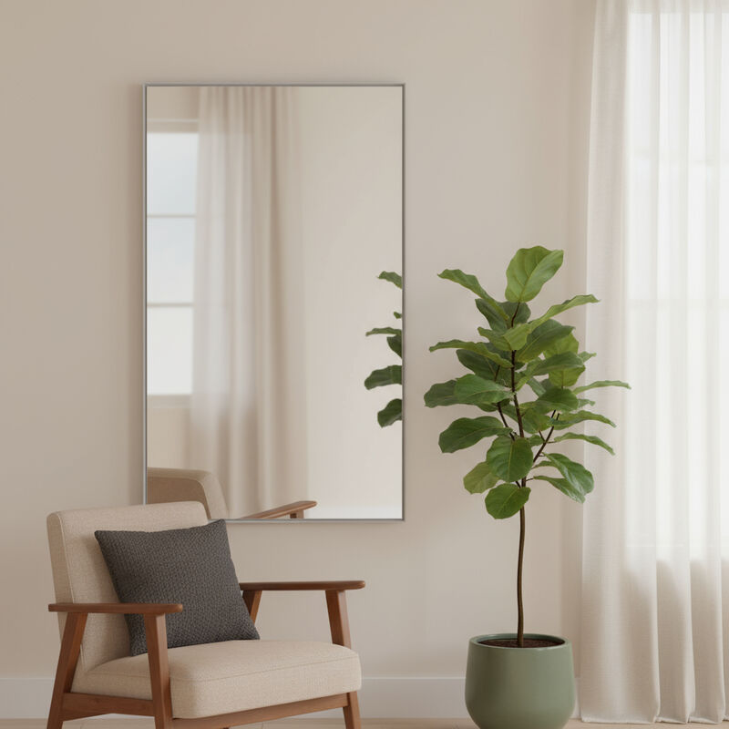 HomeRoots 51" Silver Metal Leaning Framed Full Length Mirror image number 1