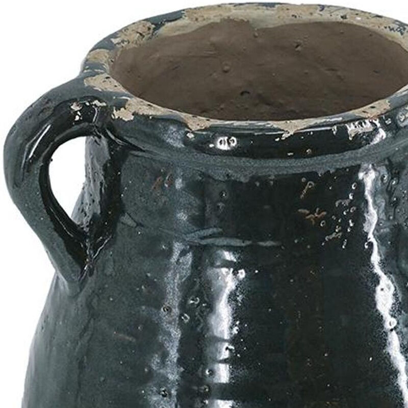 HomeRoots 13" Forest Green And Sand Color Block Terracotta Round Jug Vase image number 5