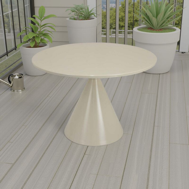 Eula Low Plant Stand Table, 24 Inch Round Tapered Metal Base, White - Benzara