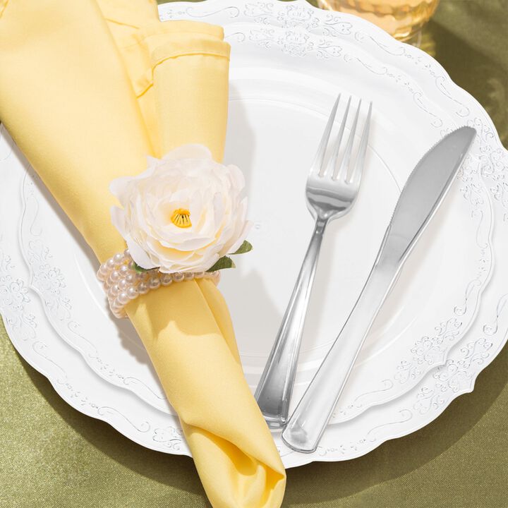 Clear with Silver Vintage Rim Round Plastic Wedding Value Set (30 Sets)