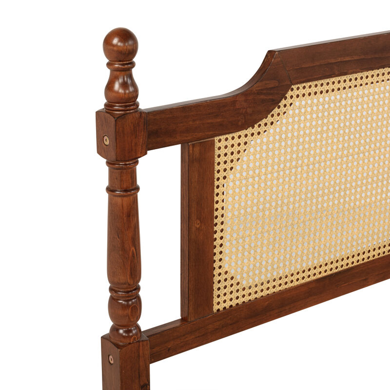 Whisen King Pine Wooden Bed with Rattan Headboard and Footboard, with Central Enhanced Bed Platform image number 8