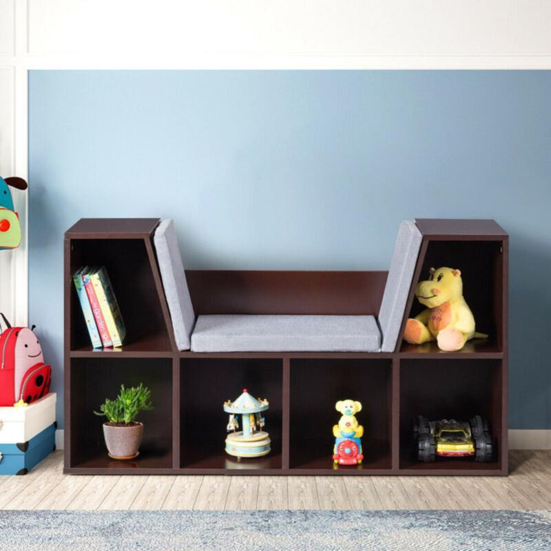 Hivvago 6-Cubby Kid Storage Bookcase Cushioned Reading Nook