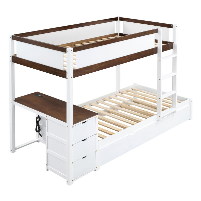 Twin Over Twin Bunk Bed With Twin Size Trundle, Storage And Desk