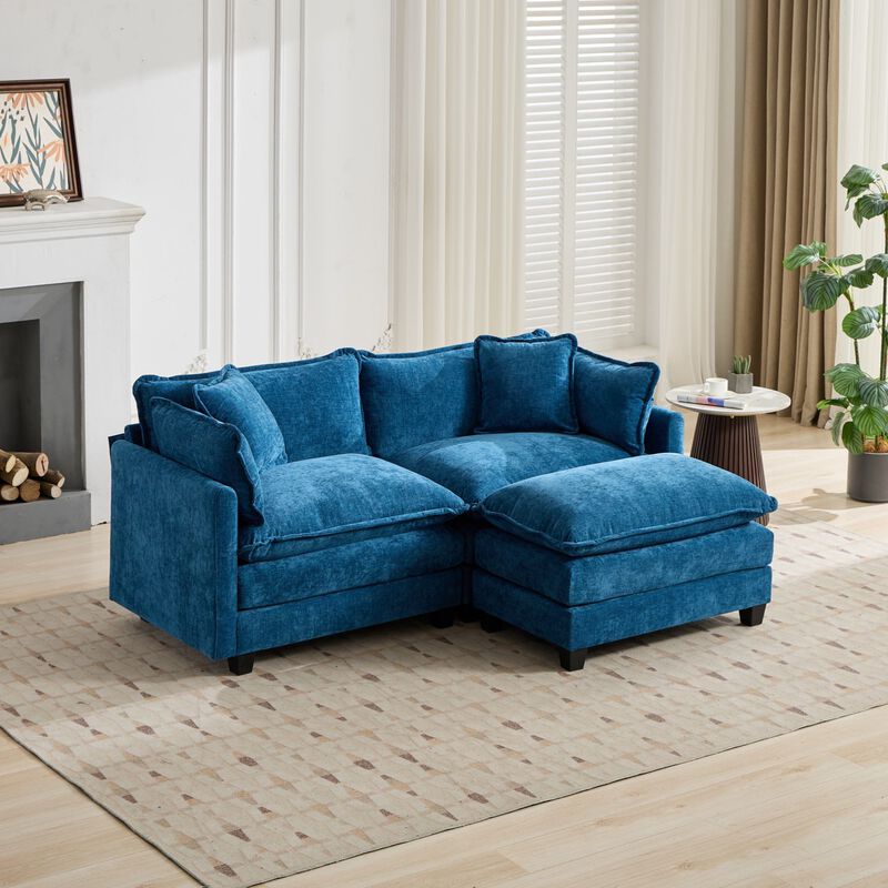 GOODSILO Modern Modular Sofa Ottoman with Adjustable Backrest - Plush Chenille Upholstery for Comfortable Lounge Seating Configuration image number 3
