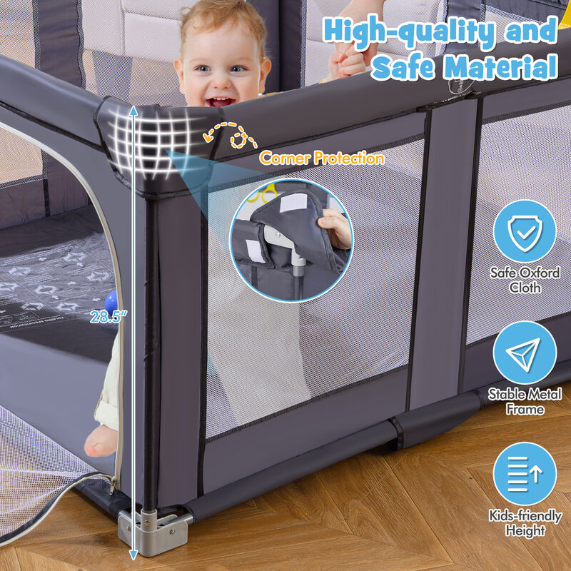 Large Foldable Baby Play Yard, BPA-Free Toddler Safety Playpen Fence for Home Use image number 7