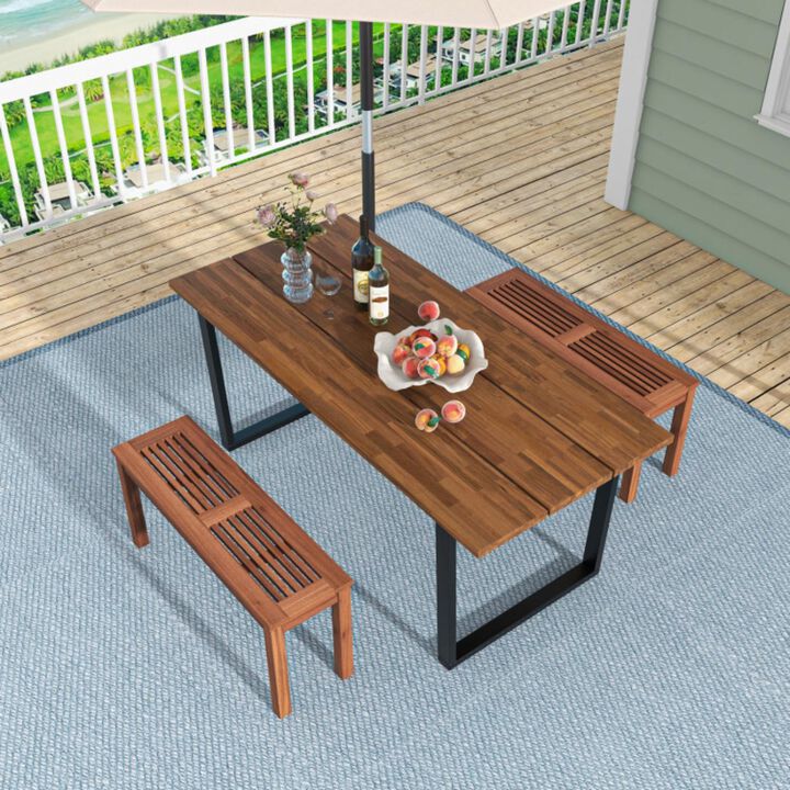 Hivvago 2-Seater Patio Backless Dining Bench with Breathable Slatted Seat