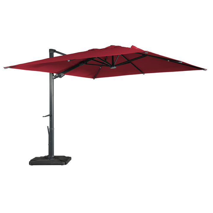 MONDAWE 10ft Square Cantilever Solar LED Umbrella with Included Base Stand for Outdoor Sun Shade