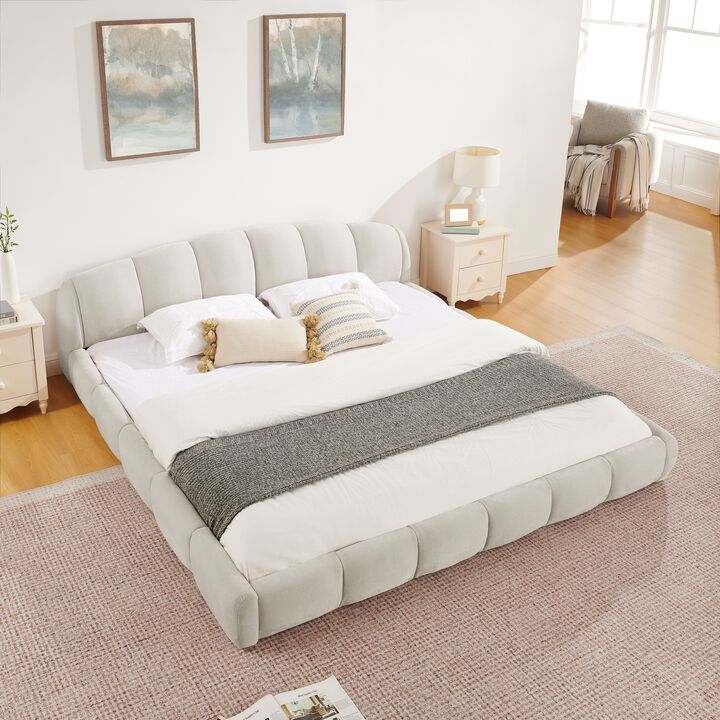 King Size Chenille Upholstered Platform Bed Frame