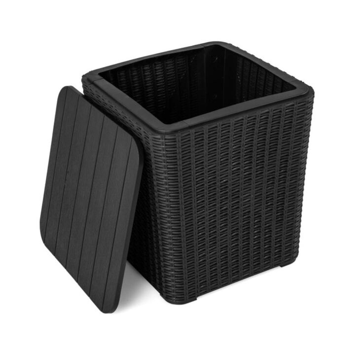 Hivvago Outdoor Resin Storage Side Table with Removable Lid and Wicker-woven Accent