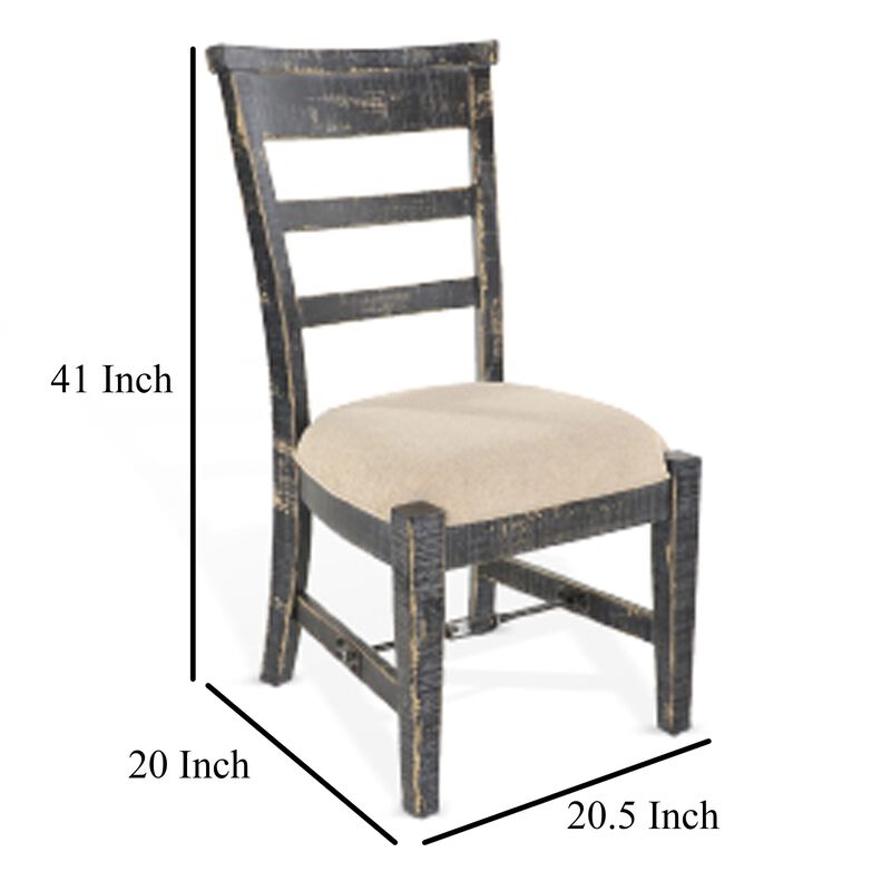 Rena Side Dining Chair Set of 2, Metal Turnbuckle, Black Mahogany Wood - Benzara