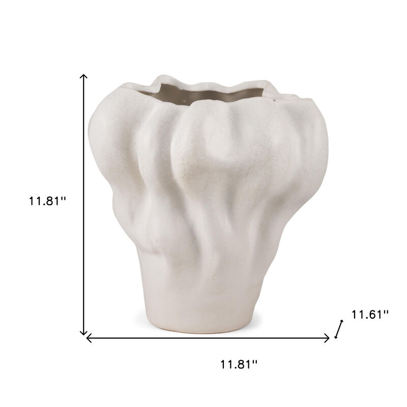 HomeRoots 12" Cream Abstract Sculptural Ceramic Table Vase image number 3