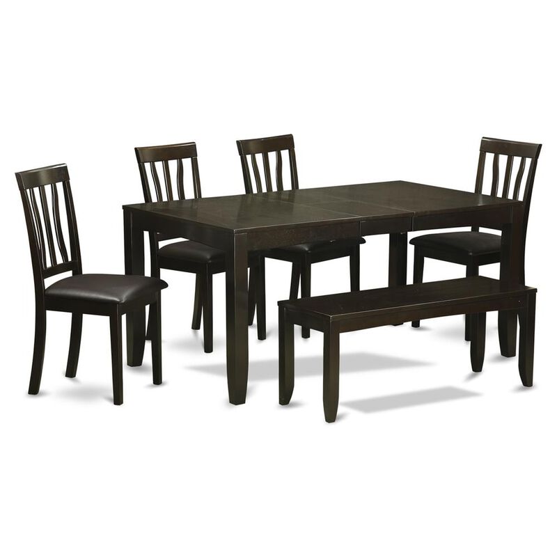 6-Pc Kitchen Table with bench-Dining Table and 4 Dining Chairs and Bench