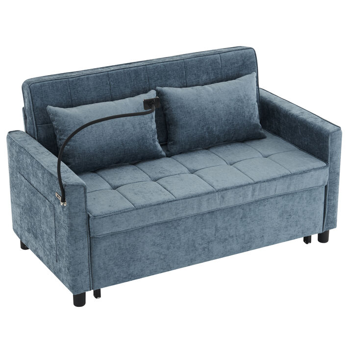 Whisen Pull-out  Loveseats, Reversible Backrest Cushion, Side Pockets, 2 USB Ports, Phone Holder