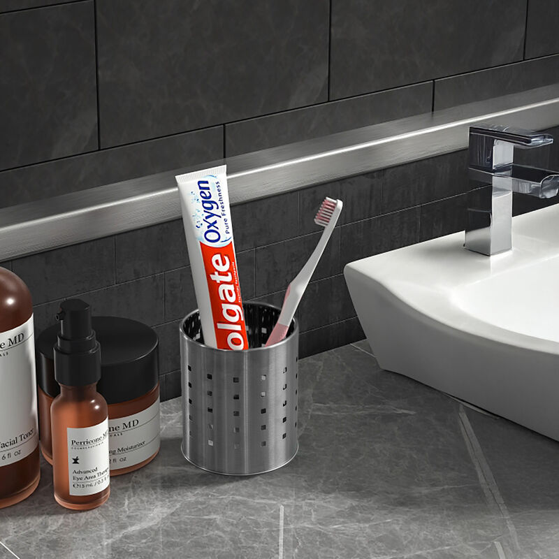 Round Metal Utensil Holder Countertop Organizer with Drain Holes for Cooking Spoons, Spatulas, Cutlery, and Silverware Stylish Storage Solution for Kitchen Counter, Silver