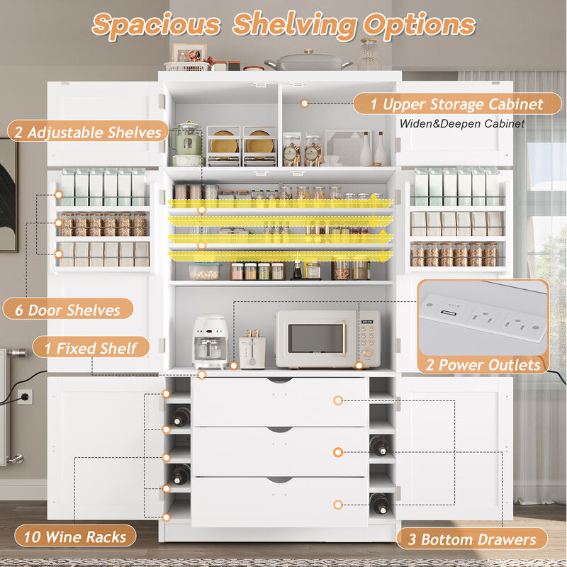 Merax Extra-Large Kitchen Pantry - 6-Door Storage with Built-In Power Outlets & Wine Racks image number 3
