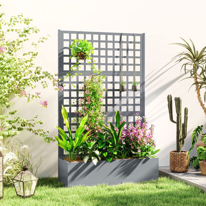 Hivvago 43"x16"x70" Galvanized Planter with Trellis for Vines and Herbs