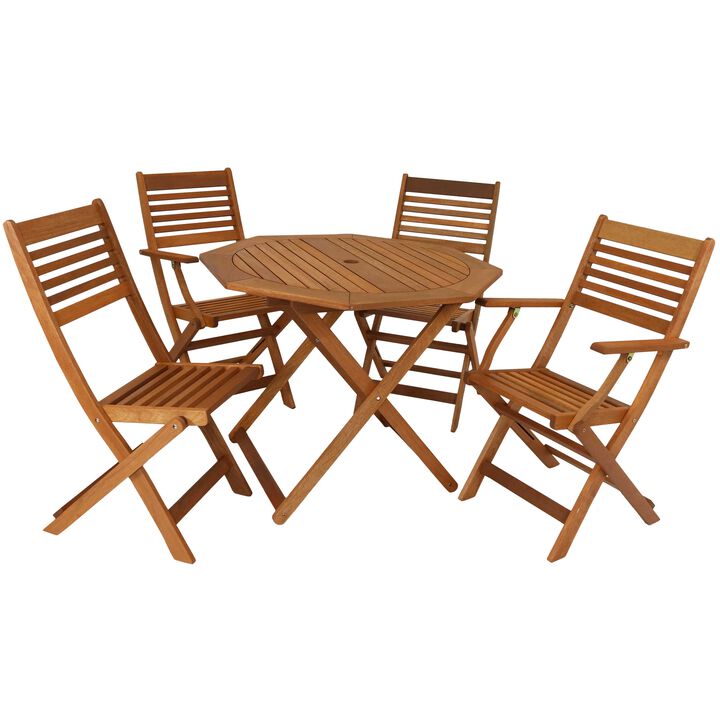Sunnydaze Meranti Wood 5-Piece Folding Patio Dining Table and Chairs Set