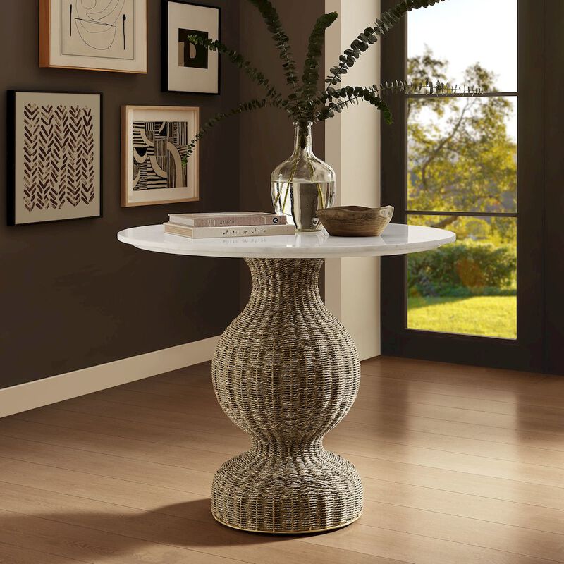 Zale 36" Marble and Seagrass Dining Table image number 8