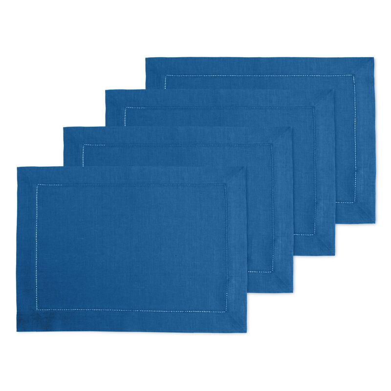 Solino Home Classic Hemstitch 100% Linen Placemats &ndash; Set of 4, 14 x 19 in, Machine Washable, Holiday and Everyday Dining