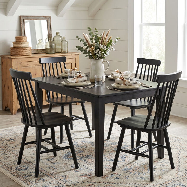 HomeRoots Set of Four Black Solid Wood Windsor Back Dining Side Chairs