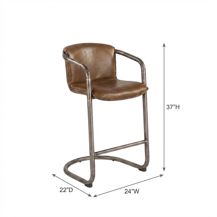 Starlight Canyon Home Leather Upholstered Counter Stool with Footrest, Bar Chair, Brushed Nickel