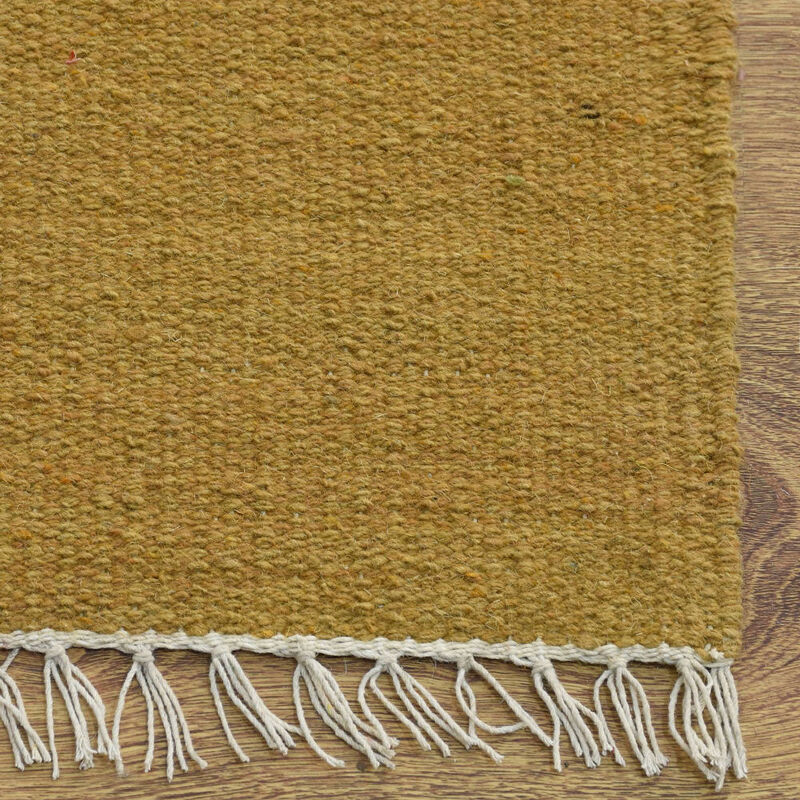 Rugsotic Carpets Hand Woven Flat Weave Kilim Wool 8'x8' Square Area Rug Solid Gold D00111