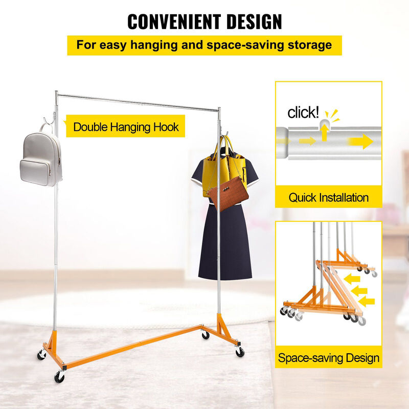 Industrial Z Base Garment Rack Set of 3, Height Adjustable Rolling Clothing Rack with Wheels-Orange image number 3