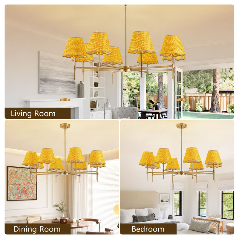 38.6" Adjustable Gold Chandelier &ndash; 8-Light Handwoven Rattan Pendant with E12 Base image number 5