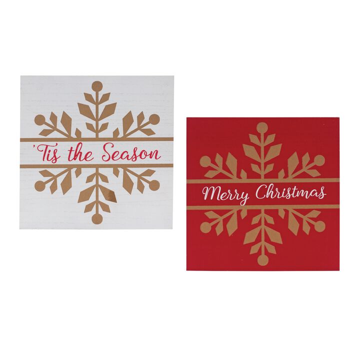 Set of 6 "Merry Christmas" and "Tis The Season" Signs for Holiday Home Decor