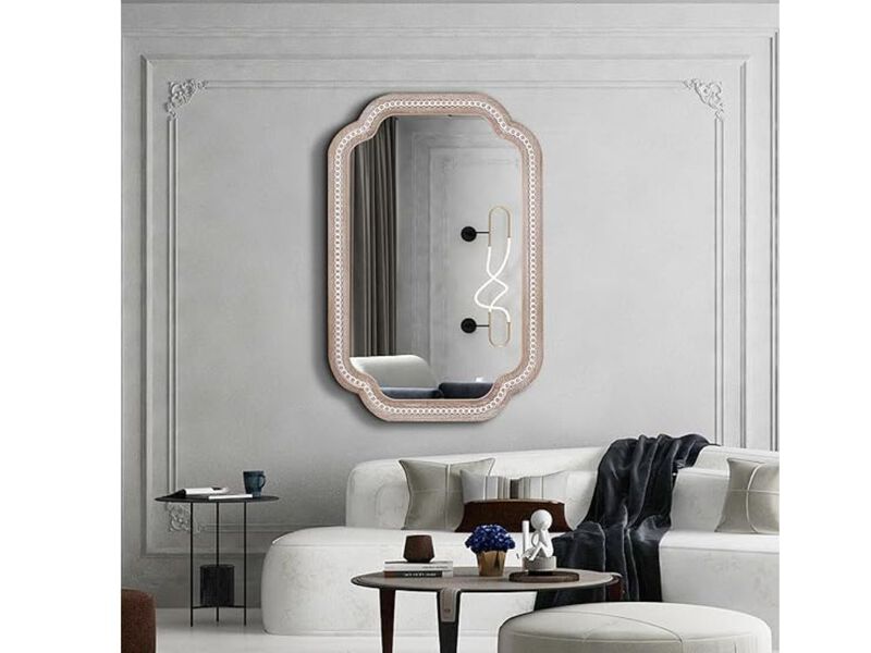 36"x24" Scalloped Wood Wall Mirror &ndash; Beaded Boho Farmhouse Accent