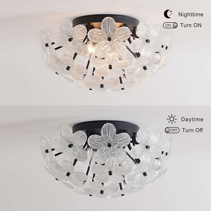 Estrella 20" Wide Bowl Style 5-Light Black Flower Clear Glass Flush Mount image number 5