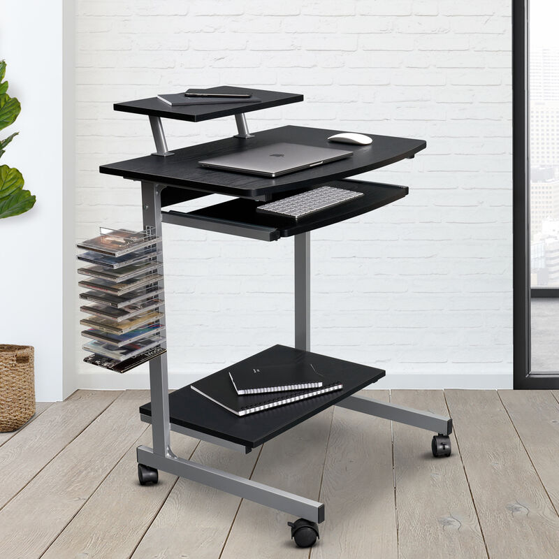 Compact Computer Cart With Storage, Espresso