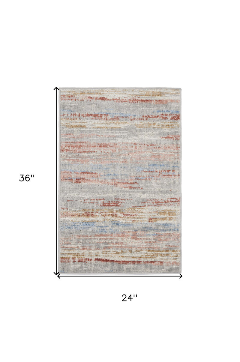 HomeRoots 2' X 3' Ivory Red and Blue Abstract Non Skid Area Rug image number 2