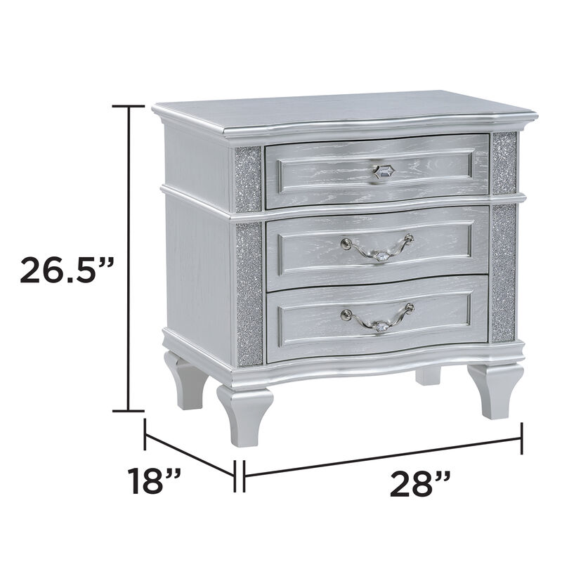 Mystic Glam Nightstand with 3 Drawers, Crystal Accents and Velvet-Lined Drawer image number 3